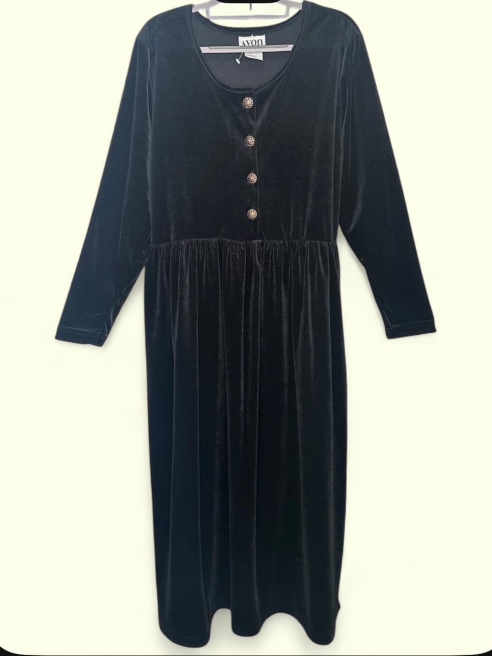 Avon Style Vintage black velvet whimsigoth witchy long sleeve maxi dress
